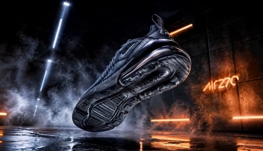 La suola della sneaker in controluce: l'ammortizzazione leggibile nello spessore della suola.